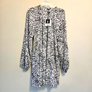 Very J Dress Women Sz M Black White Animal Print Balloon Sleeve Mobwife NWT